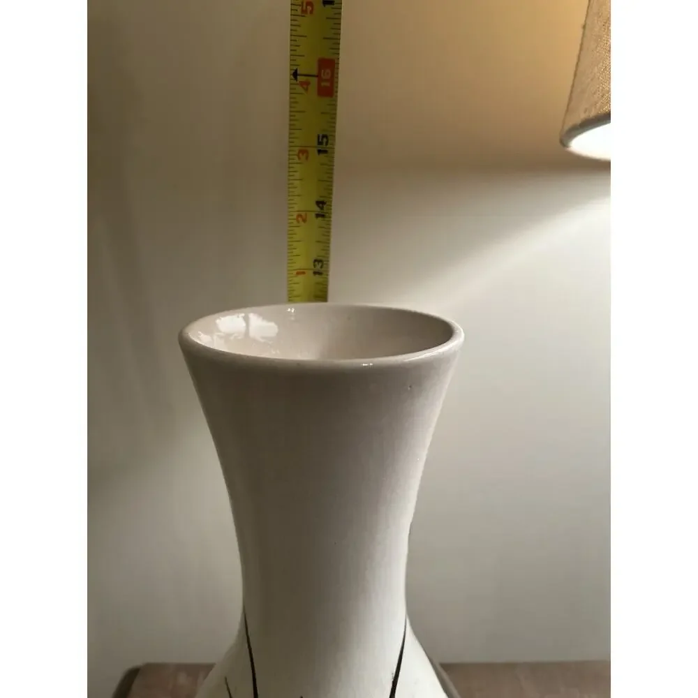 Vtg Japanese Lotus Crackle‎ Glaze White Vase Hand Painted Pink Floral 12.5” MCM